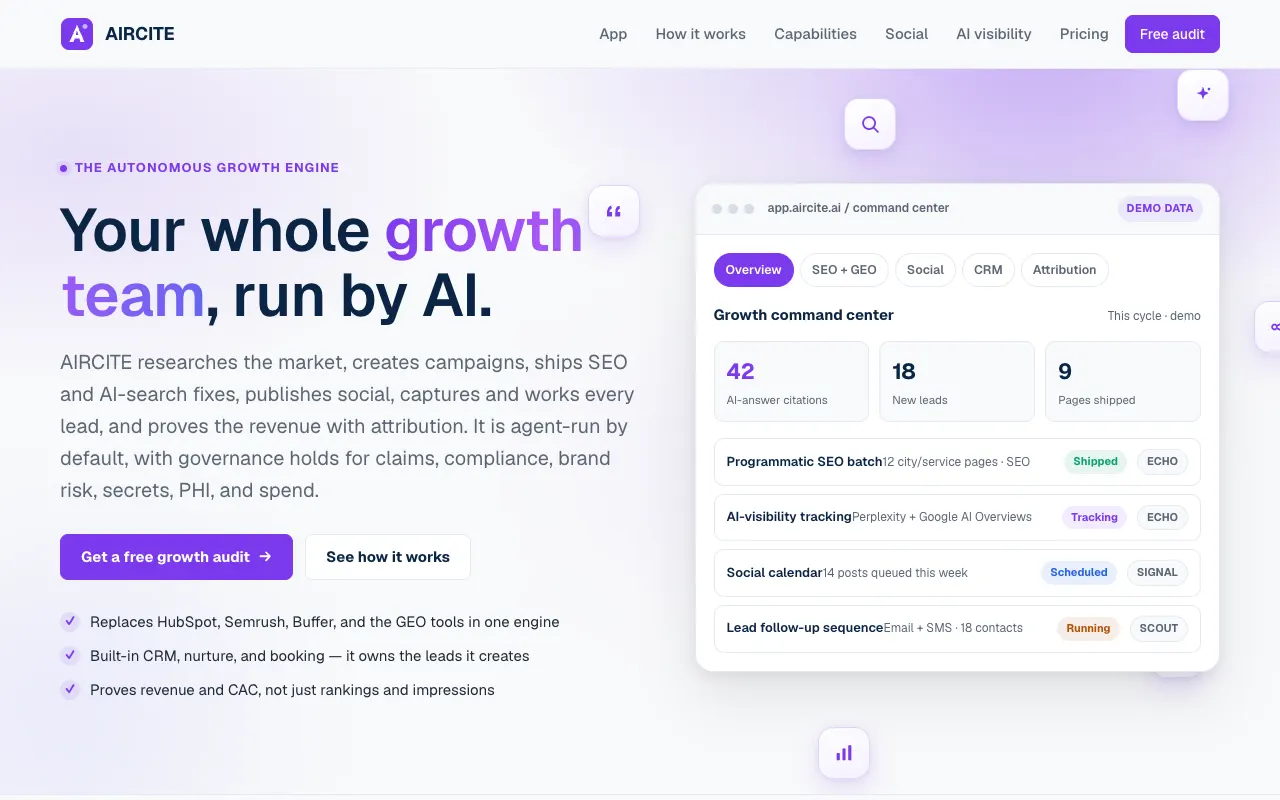 aircite.ai — the autonomous growth engine, built by NEXUS Sites