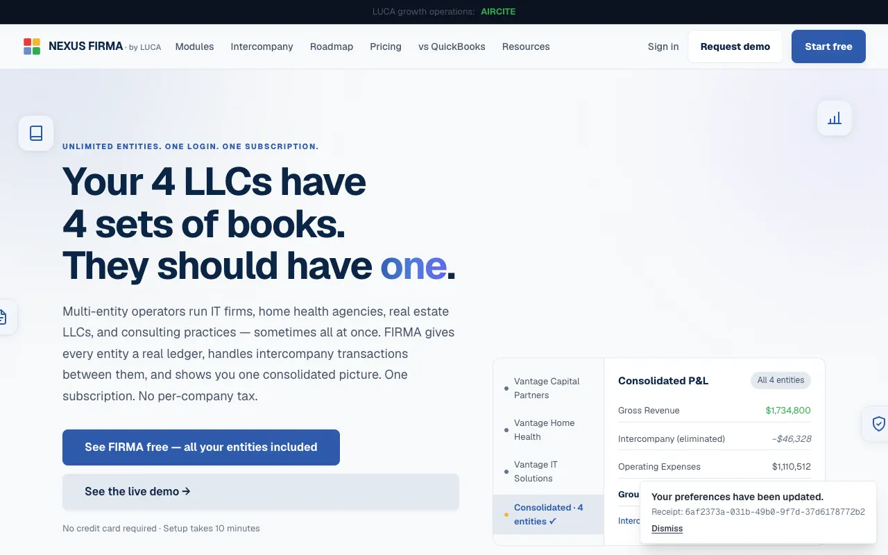 NEXUS FIRMA — financial SaaS product site, built by NEXUS Sites