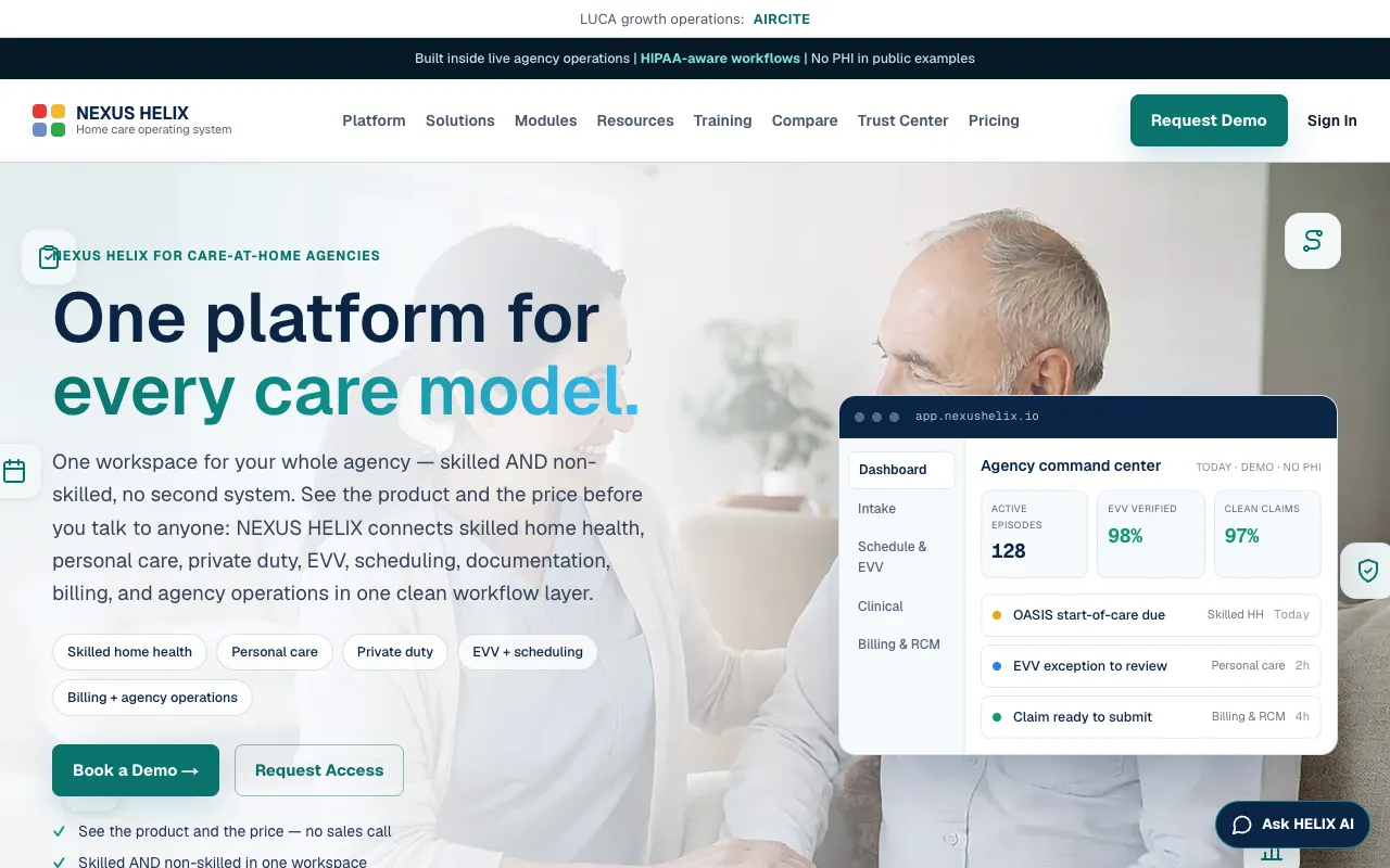 NEXUS HELIX — home-care software product site, built by NEXUS Sites